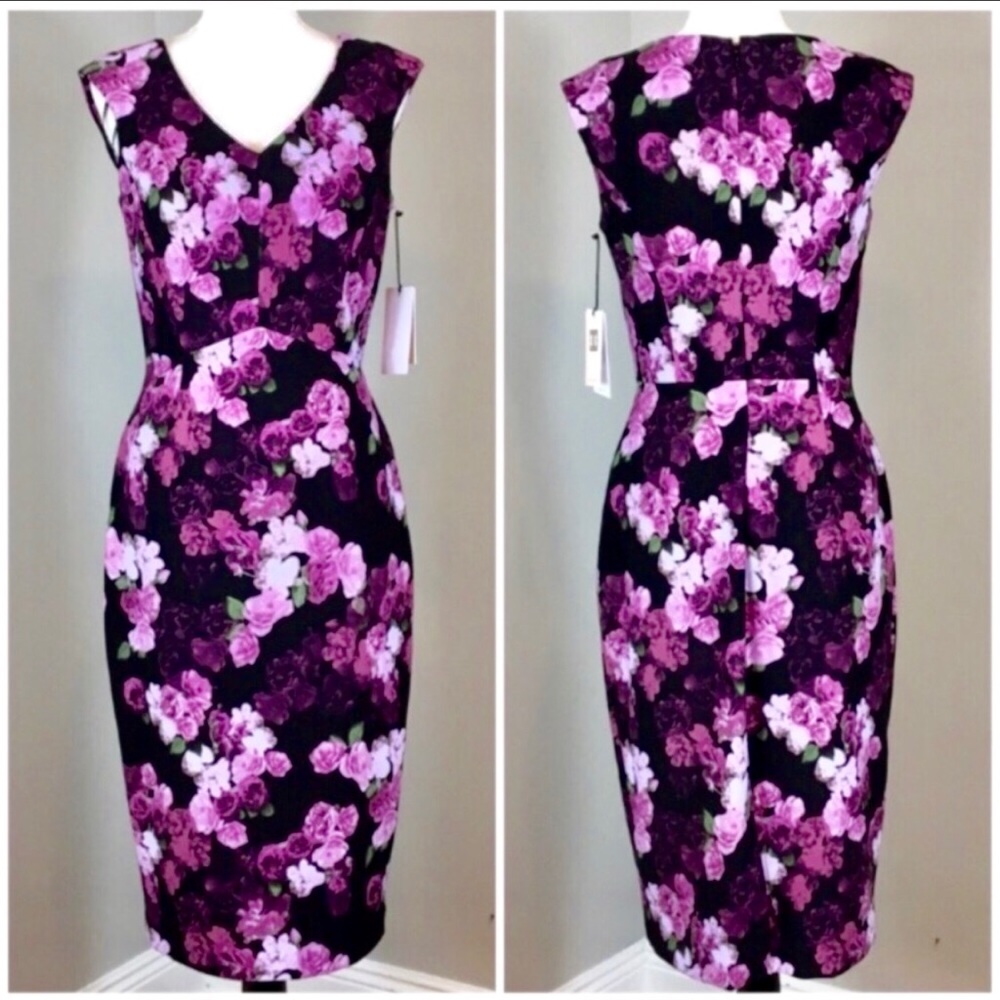NWT IVANKA Dress Sleeveless Black Floral VNeck Sz4